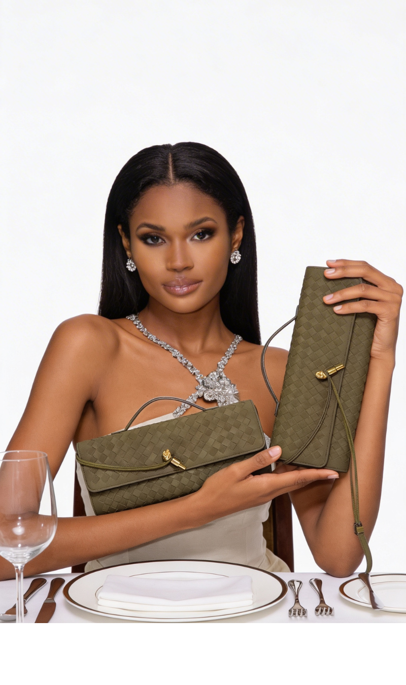 Olive Green Woven Poise Clutch