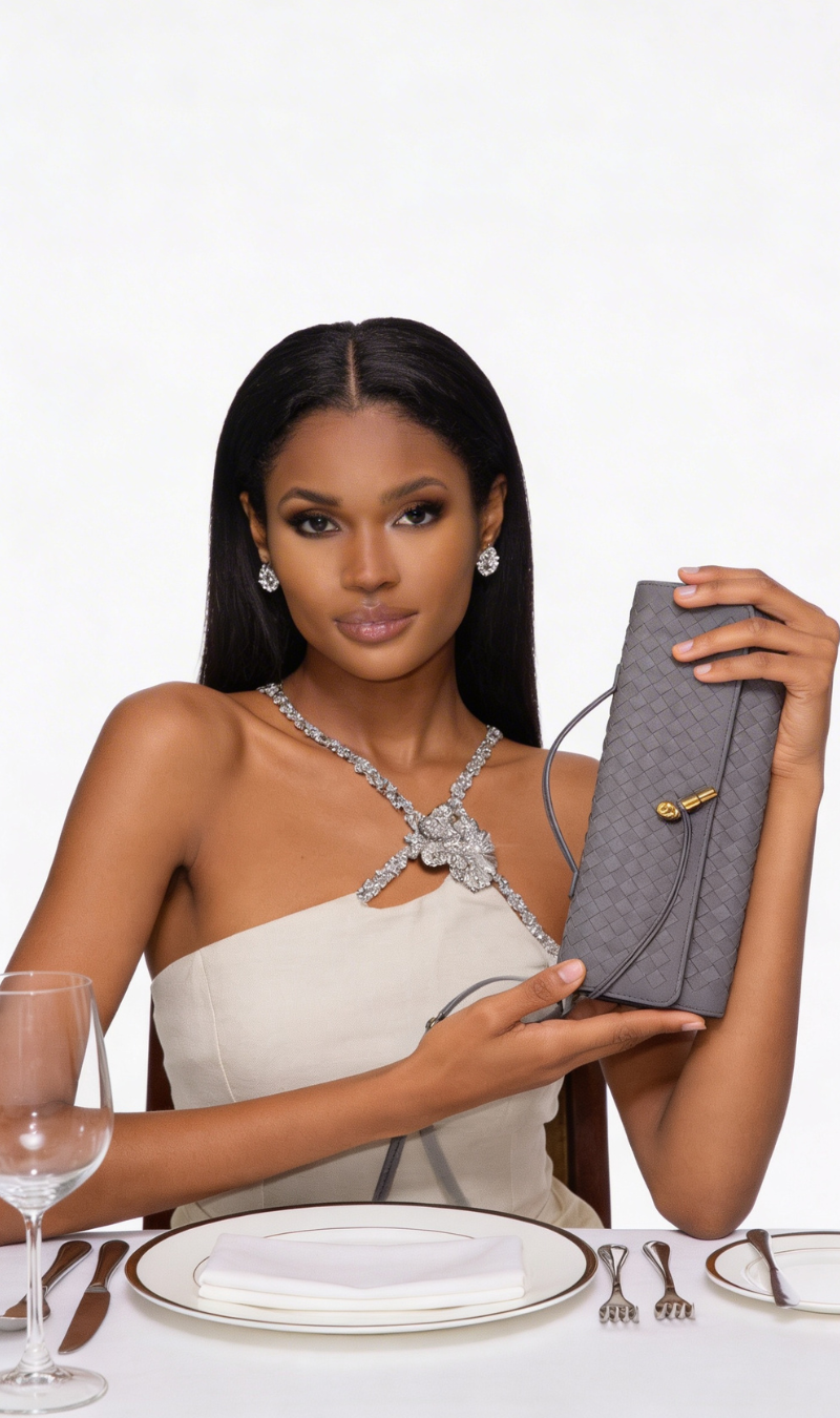 Gray Woven Poise Clutch