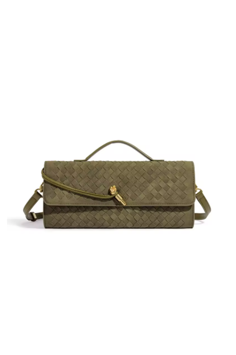 Olive Green Woven Poise Clutch