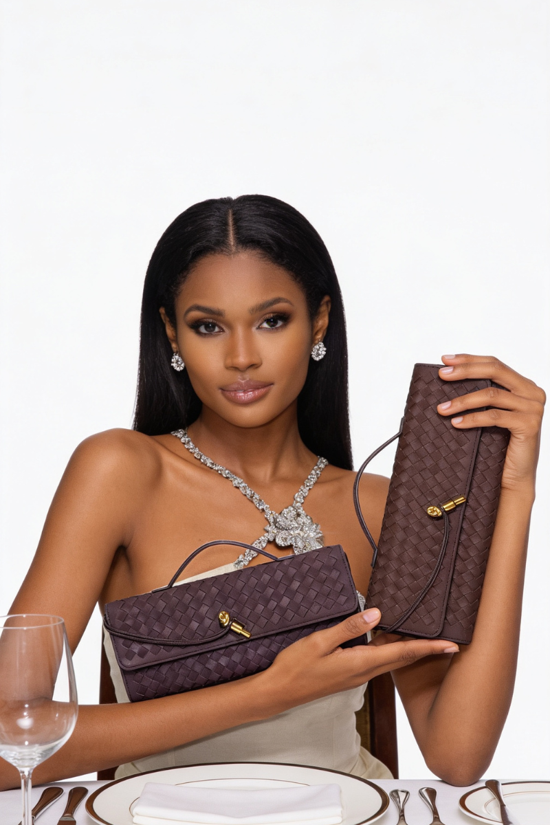 Brown Woven Poise Clutch